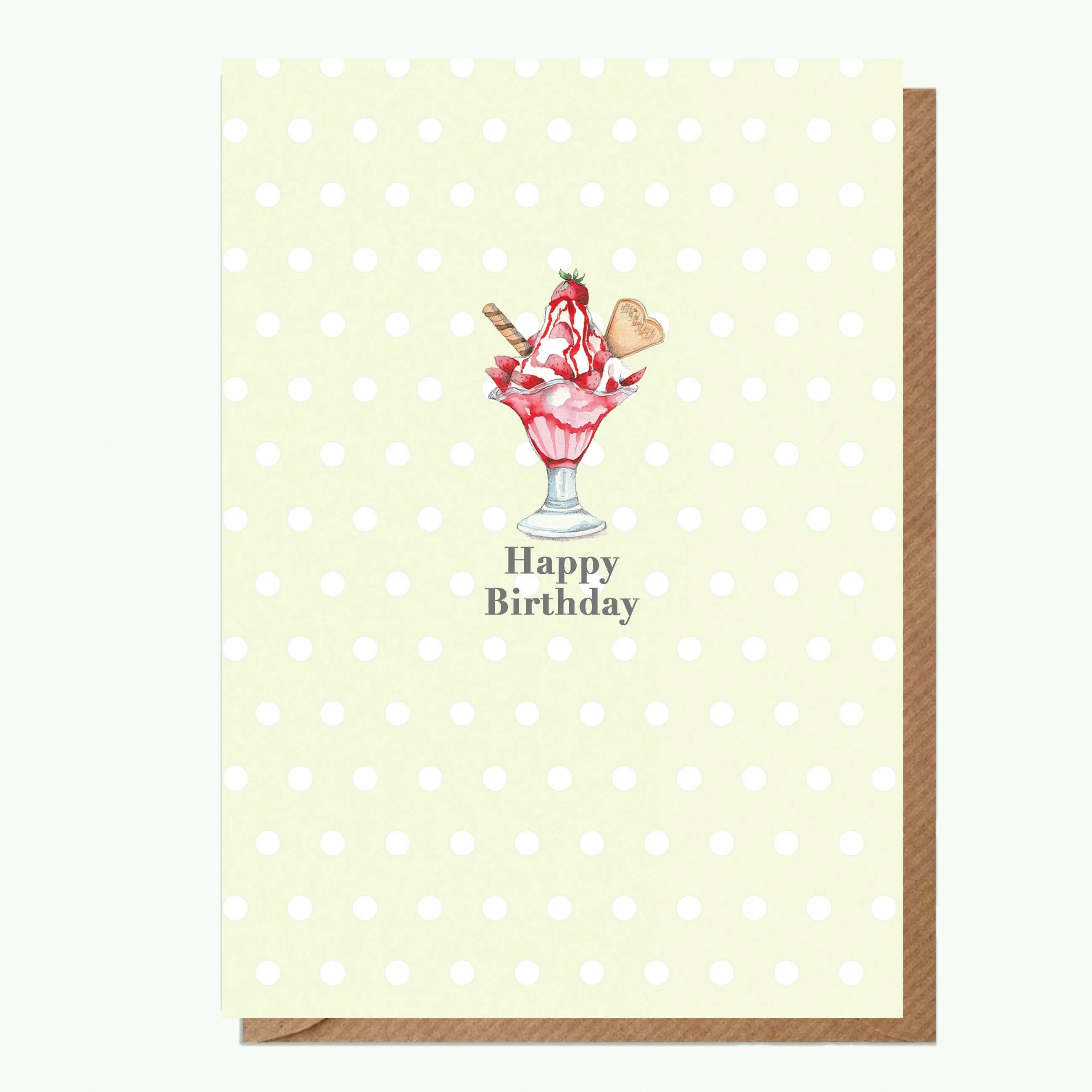 A6 Greeting Card with Ceramic Keepsake - Strawberry Sundae Happy Birthday