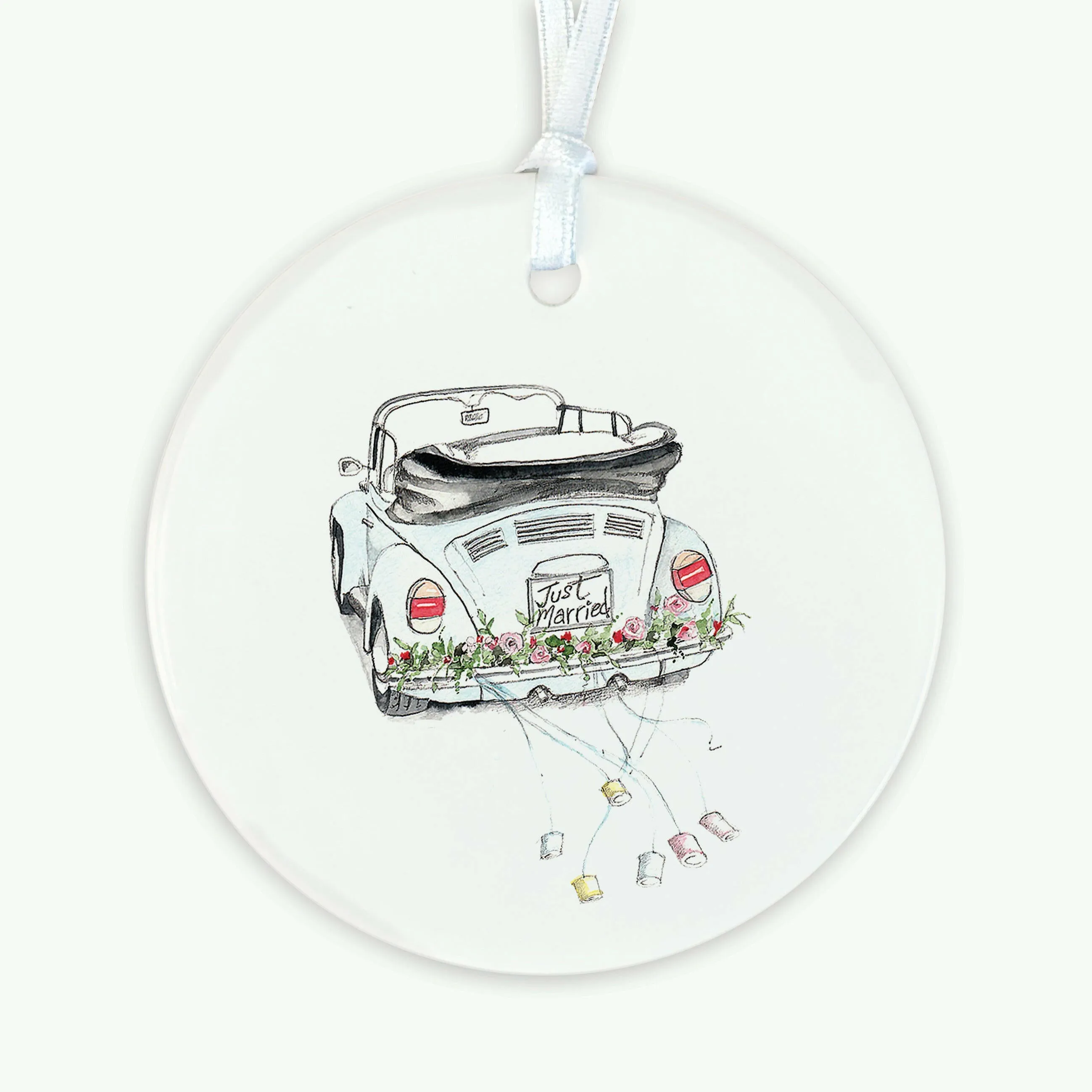 A6 Greeting Card with Ceramic Keepsake - Wedding Car