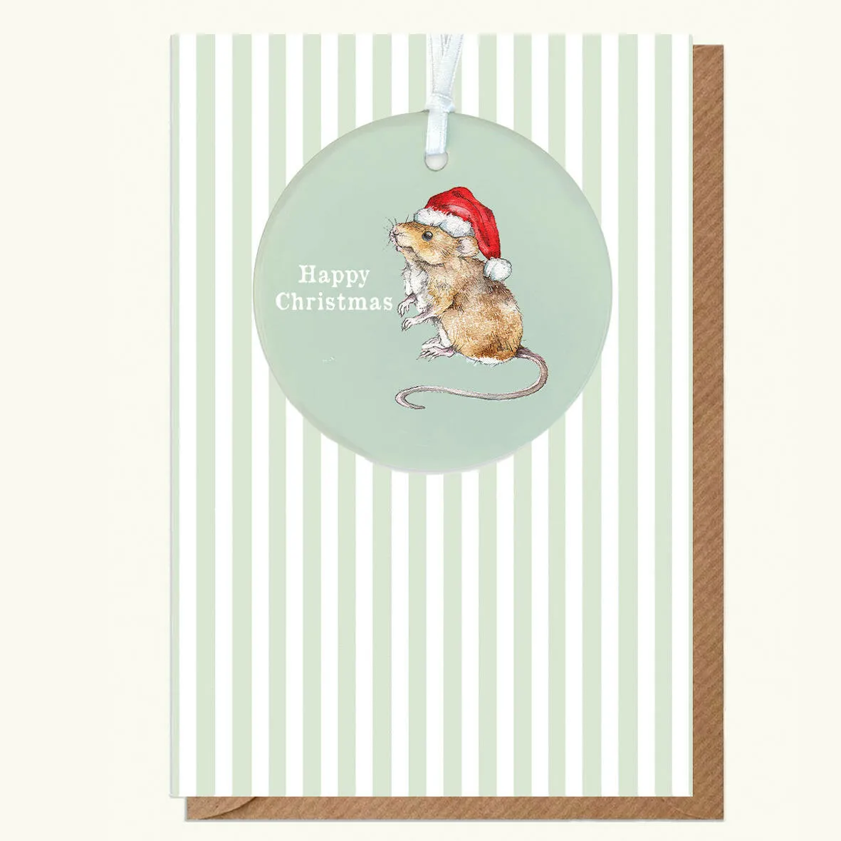 A6 Greeting Card with Ceramic Keepsake -Christmas Mouse