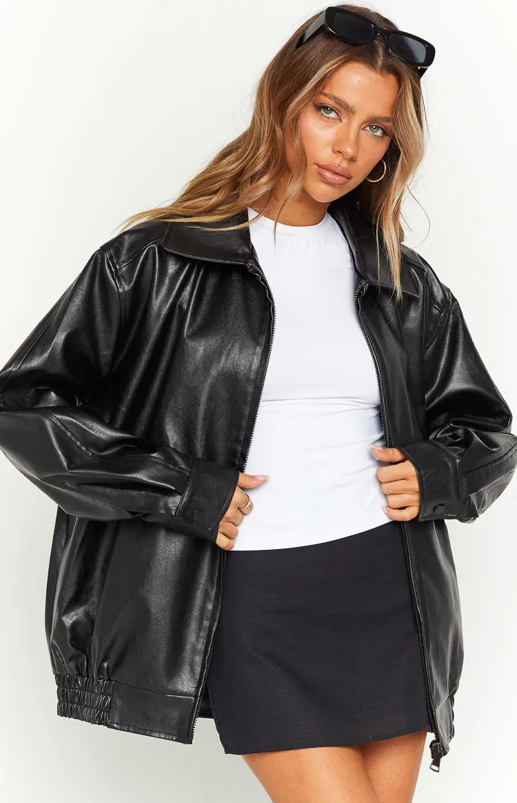 Abbi PU Black Bomber Jacket