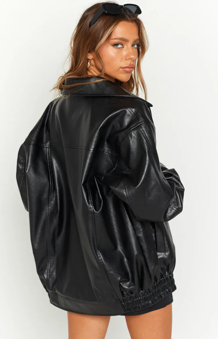 Abbi PU Black Bomber Jacket