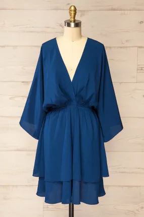 Aberdour | Short Navy Dress w/ Batwing Sleeves