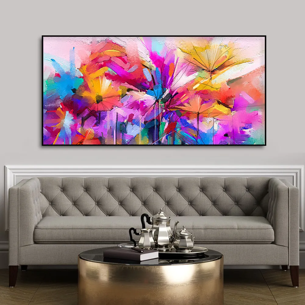 Abstract Colorful Acrylic Painting of Spring Flower