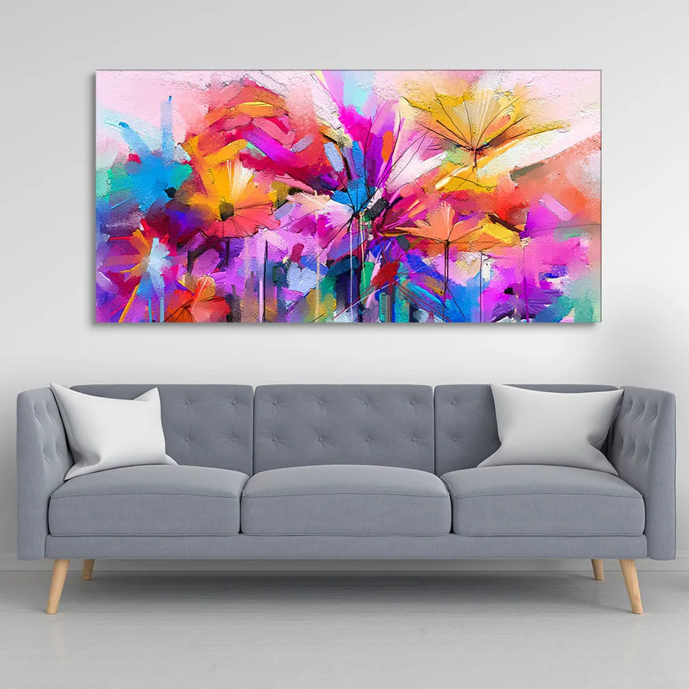 Abstract Colorful Acrylic Painting of Spring Flower