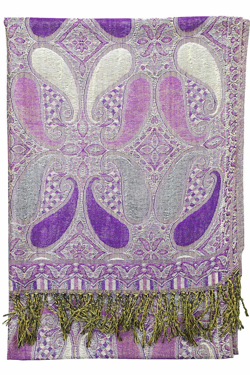 Achillea Purple Metallic Paisley Pashmina