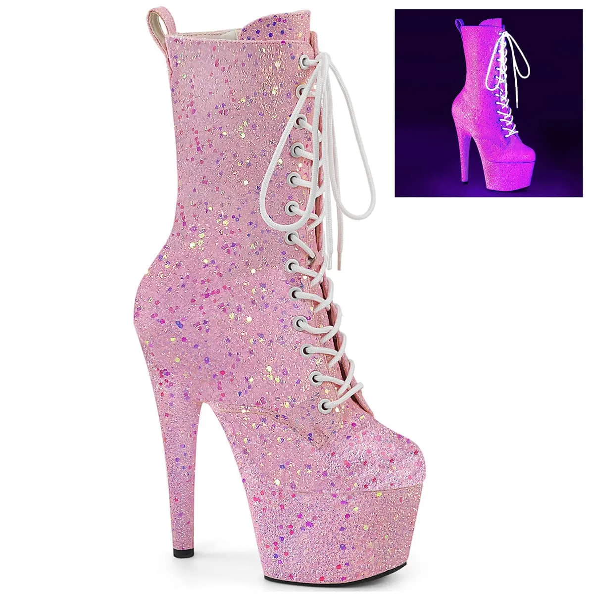 ADORE-1040IG Lace-Up Holo Glitter Ankle Boot