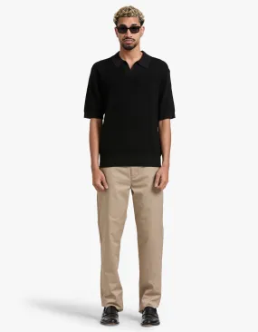 Alex Merino Wool Open Placket Polo - Black