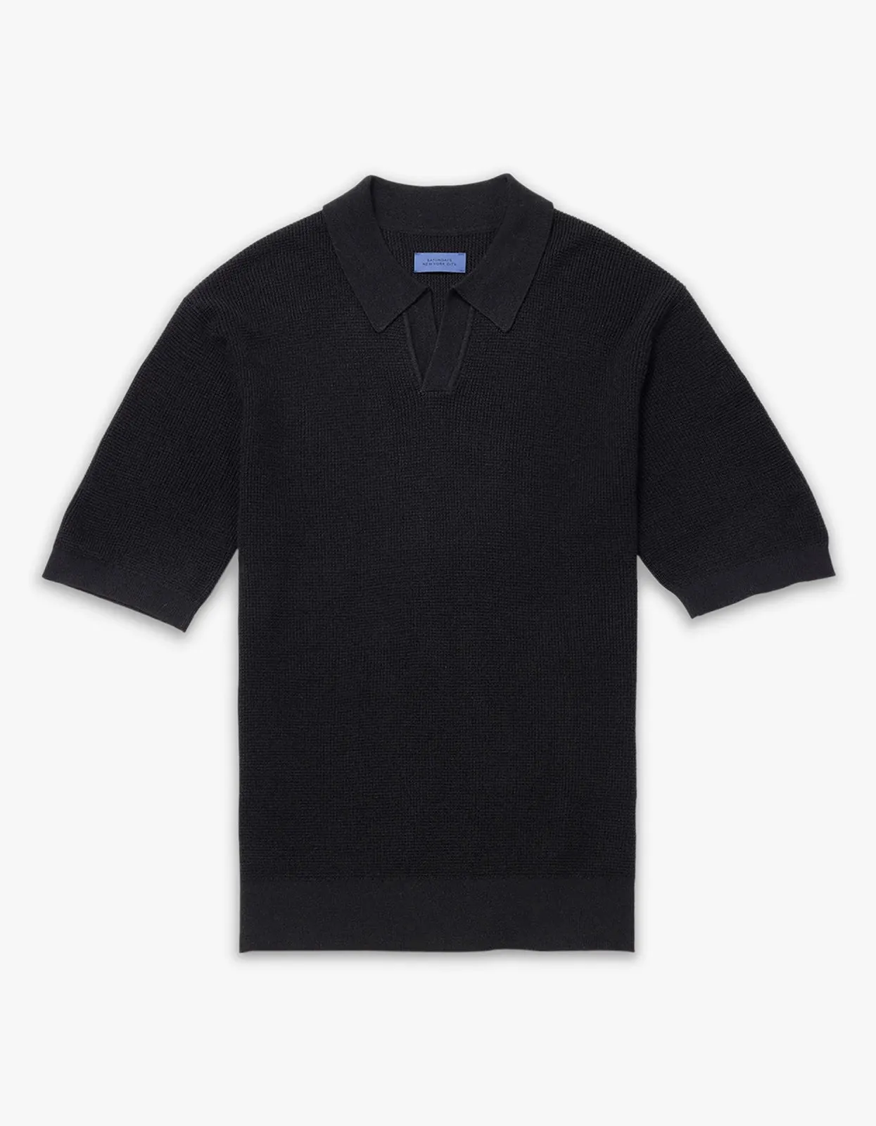 Alex Merino Wool Open Placket Polo - Black