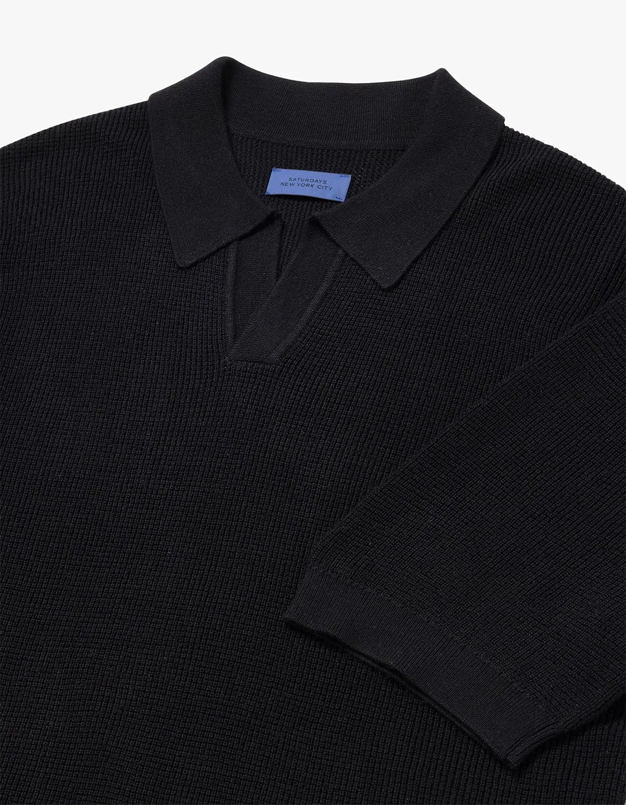 Alex Merino Wool Open Placket Polo - Black