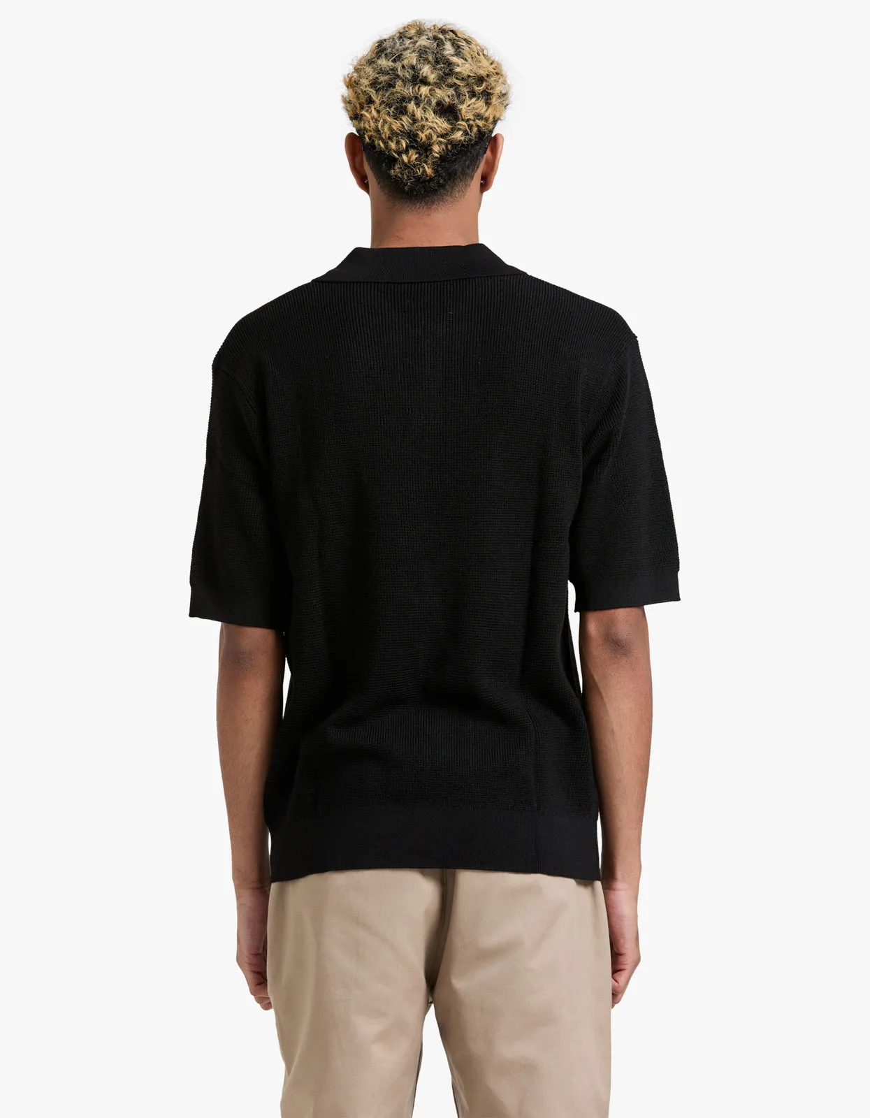 Alex Merino Wool Open Placket Polo - Black