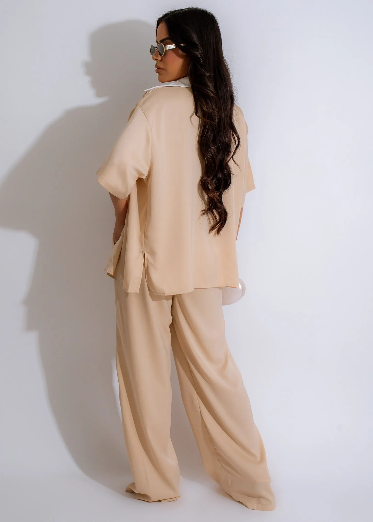 All For You Satin Pant Set Nude