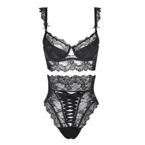 'Alternative Black Mass' Floral Lace Goth Lingerie Set