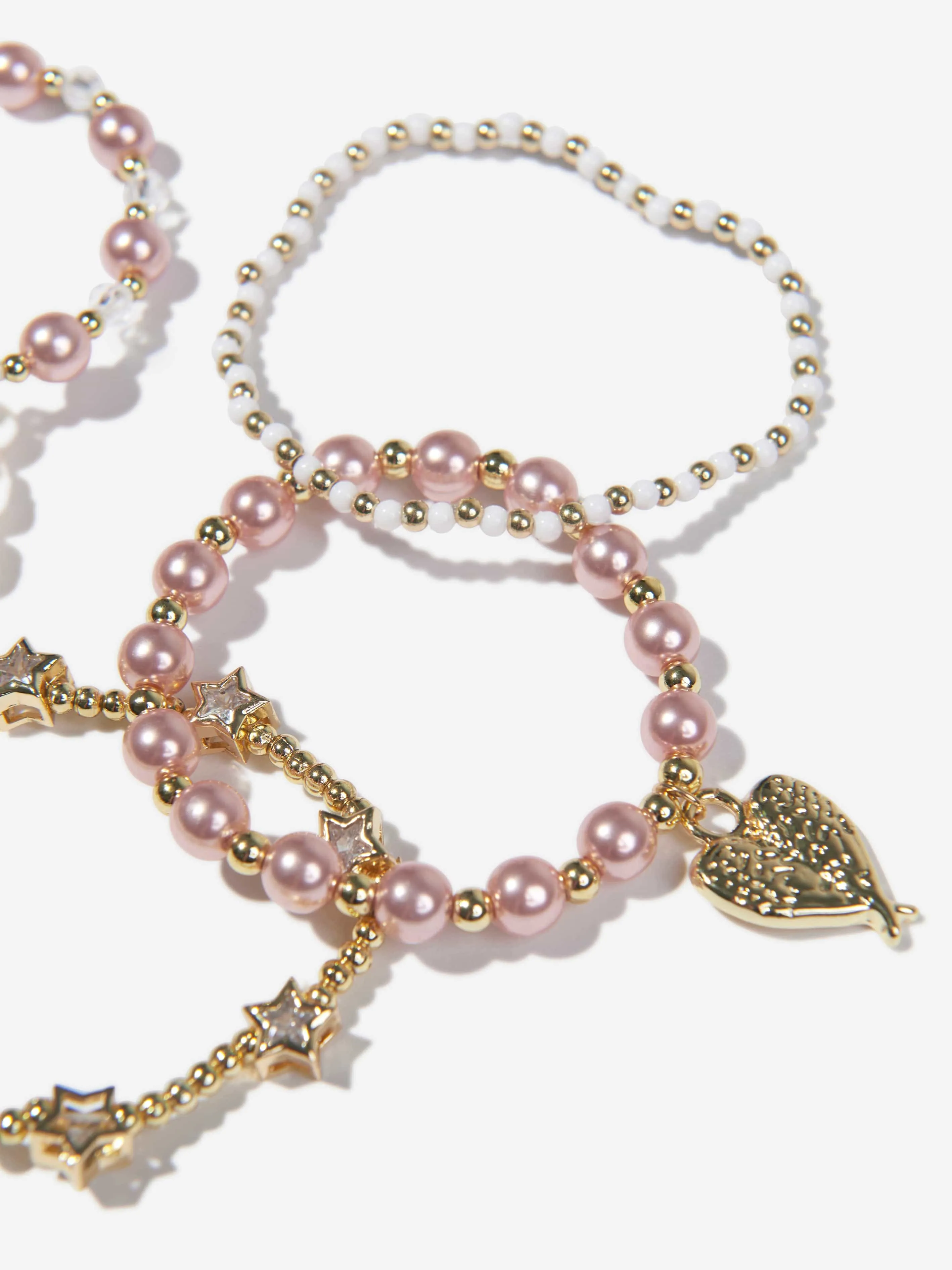 Angels Face Girls Pearl And Star Bracelet Set in Pink