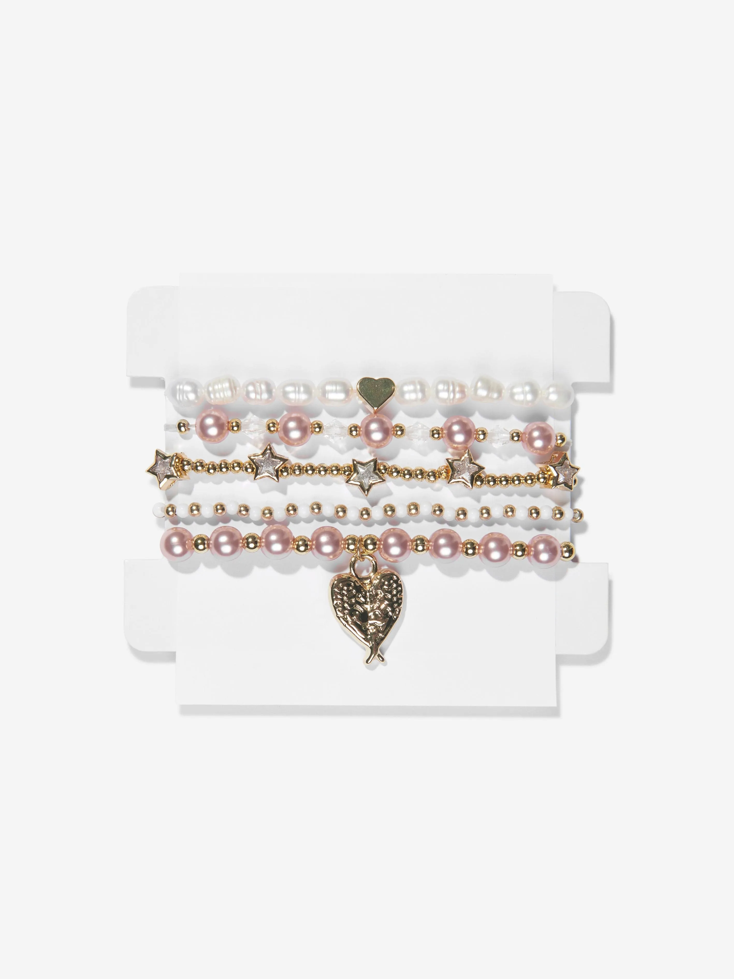 Angels Face Girls Pearl And Star Bracelet Set in Pink