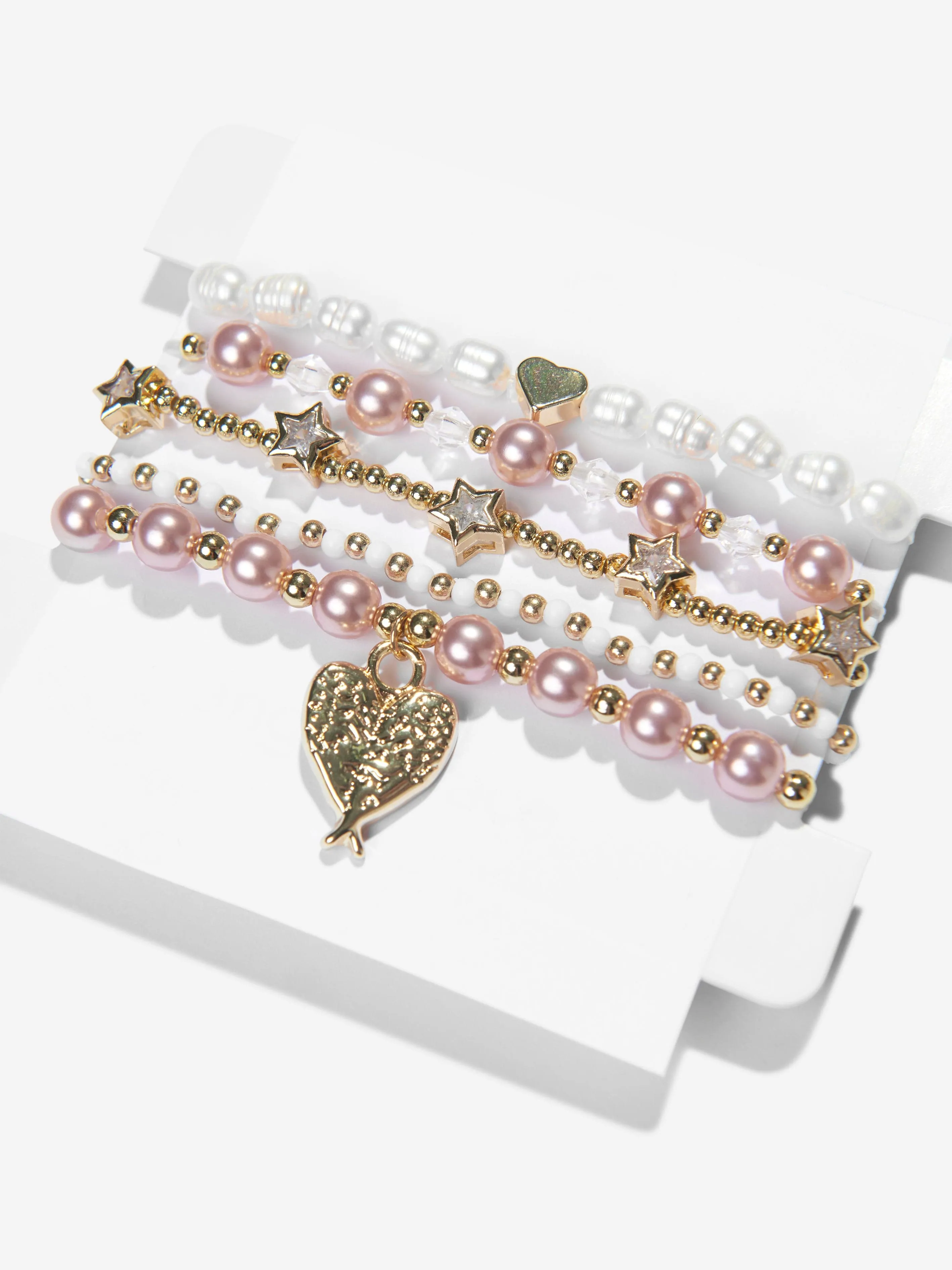 Angels Face Girls Pearl And Star Bracelet Set in Pink