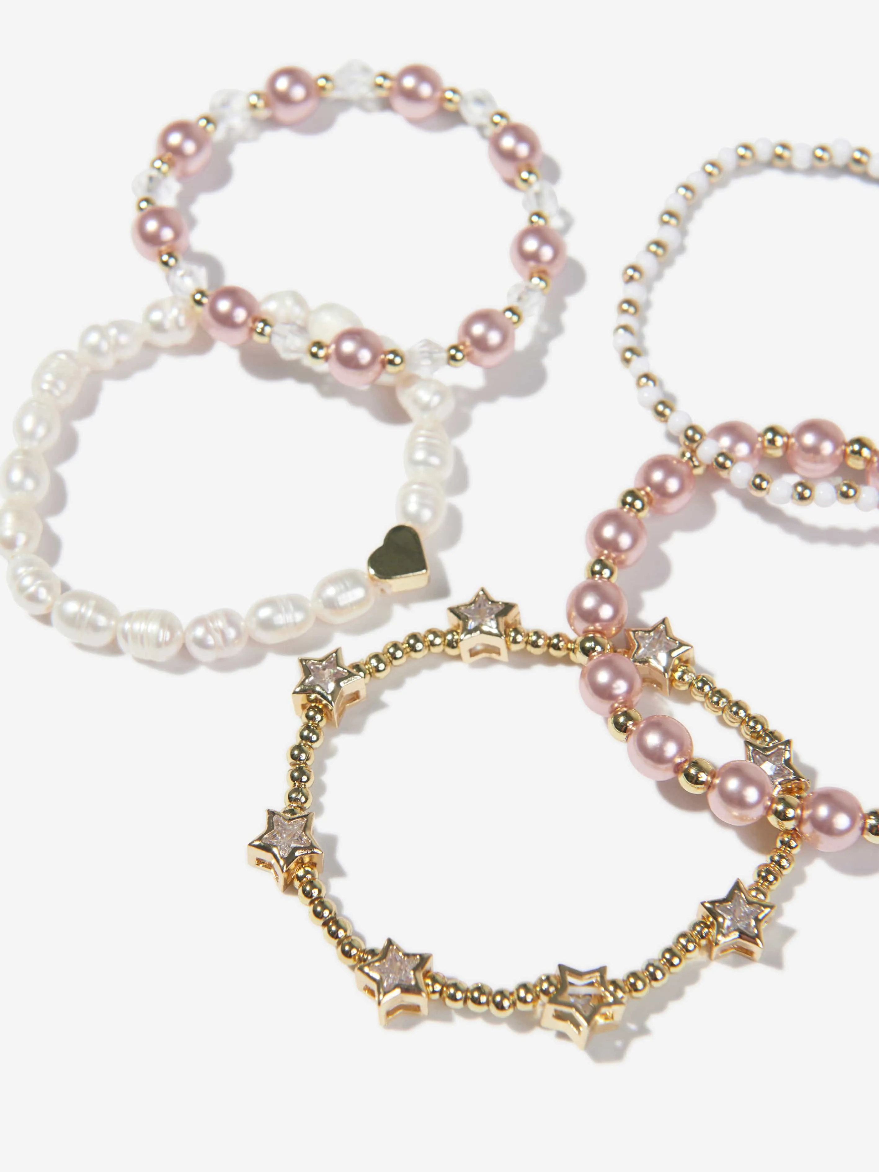 Angels Face Girls Pearl And Star Bracelet Set in Pink