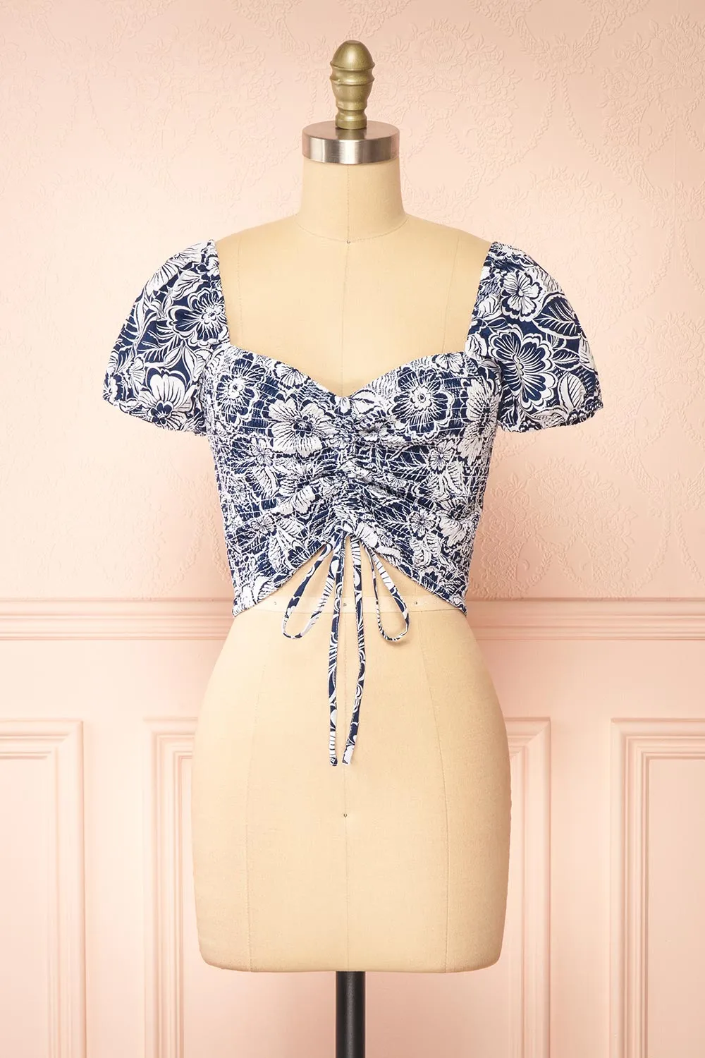 Anthela | Ruched Navy Floral Top