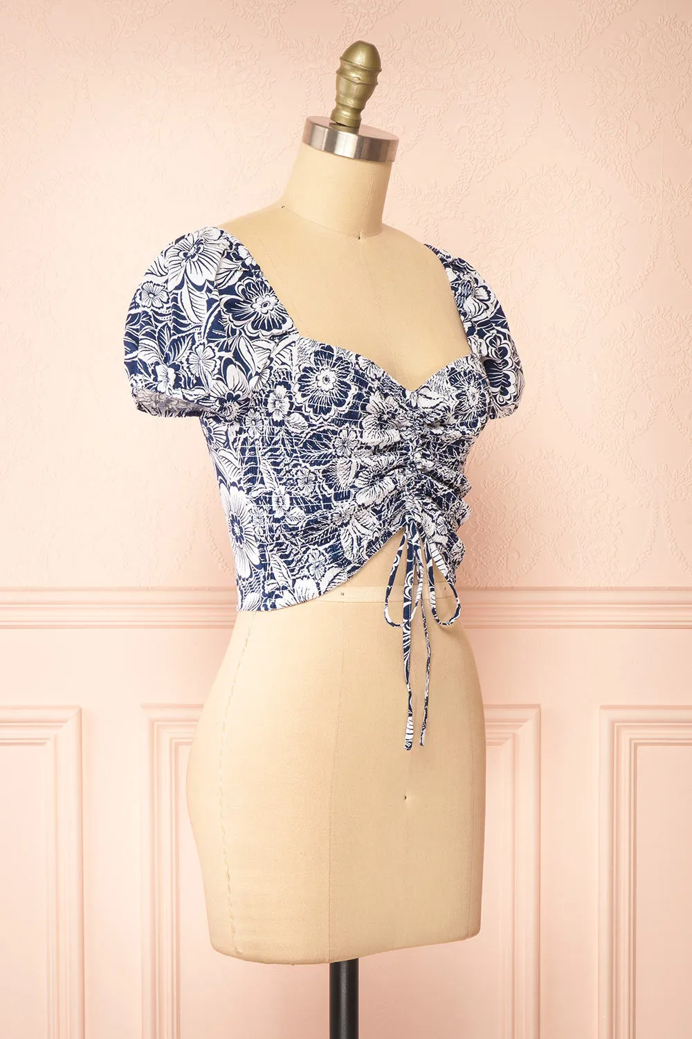 Anthela | Ruched Navy Floral Top