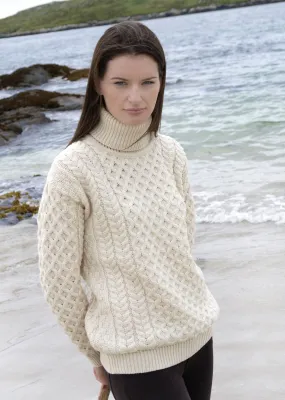 Aran Merino Polo Neck Sweater | Natural