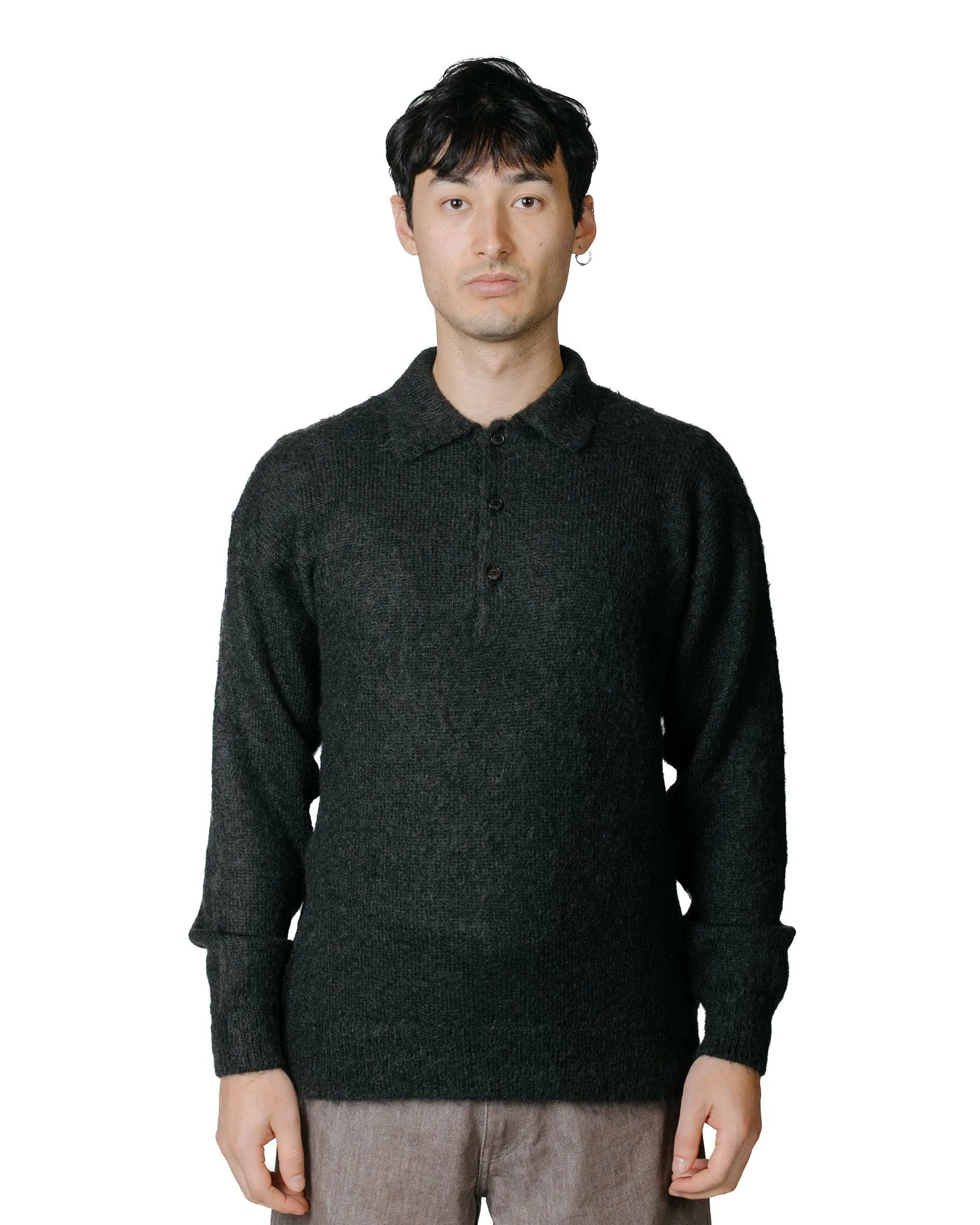 Auralee Brushed Super Kid Mohair Knit Polo Ink Black