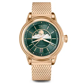 Aviator Green Milanese Stainless Steel Mesh Swiss Made Women's Watch - V13322635