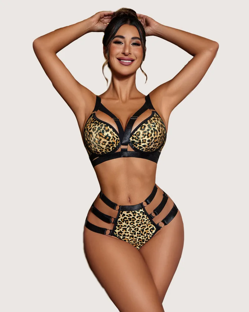 Avidlove Leopard Print Push Up Bra and Panty Set