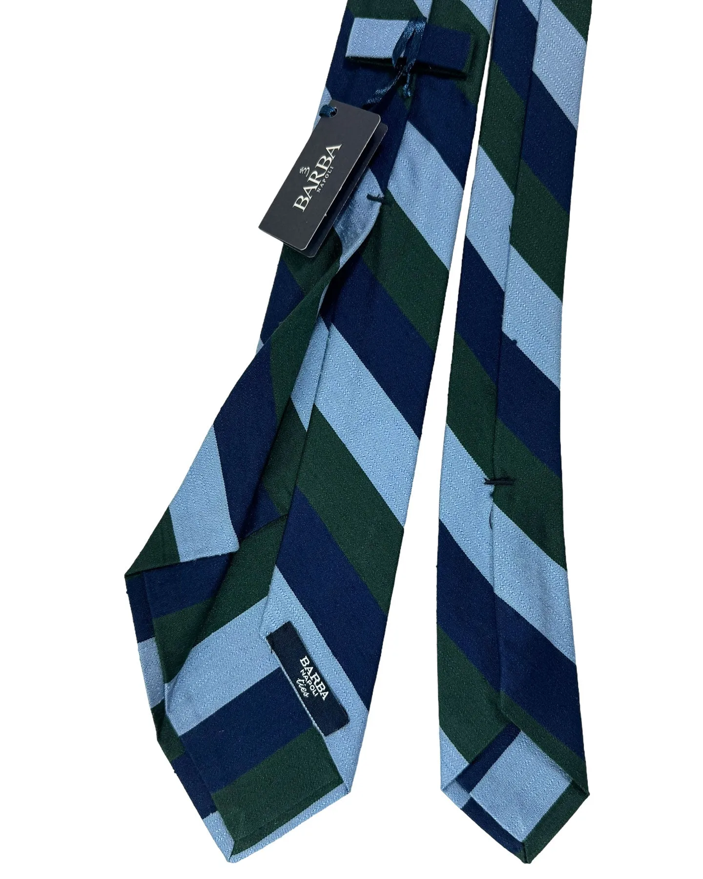 Barba Sevenfold Tie Navy Blue Green Stripes Design - Sartorial Neckwear