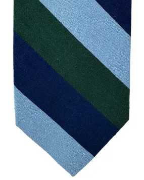 Barba Sevenfold Tie Navy Blue Green Stripes Design - Sartorial Neckwear