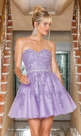 Beaded-Waist Strapless Short Party Dress