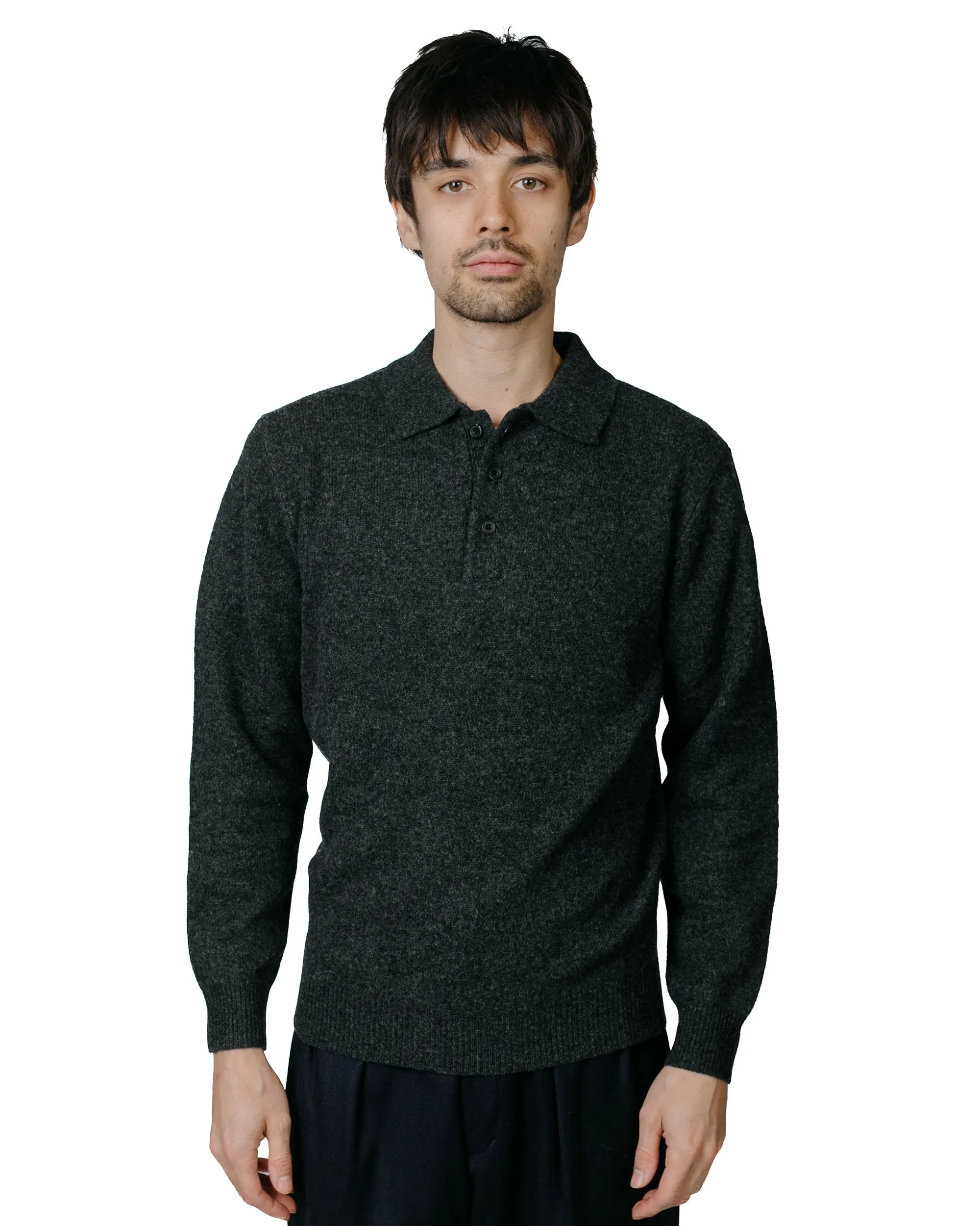 Beams Plus Knit Polo 9G Charcoal Grey