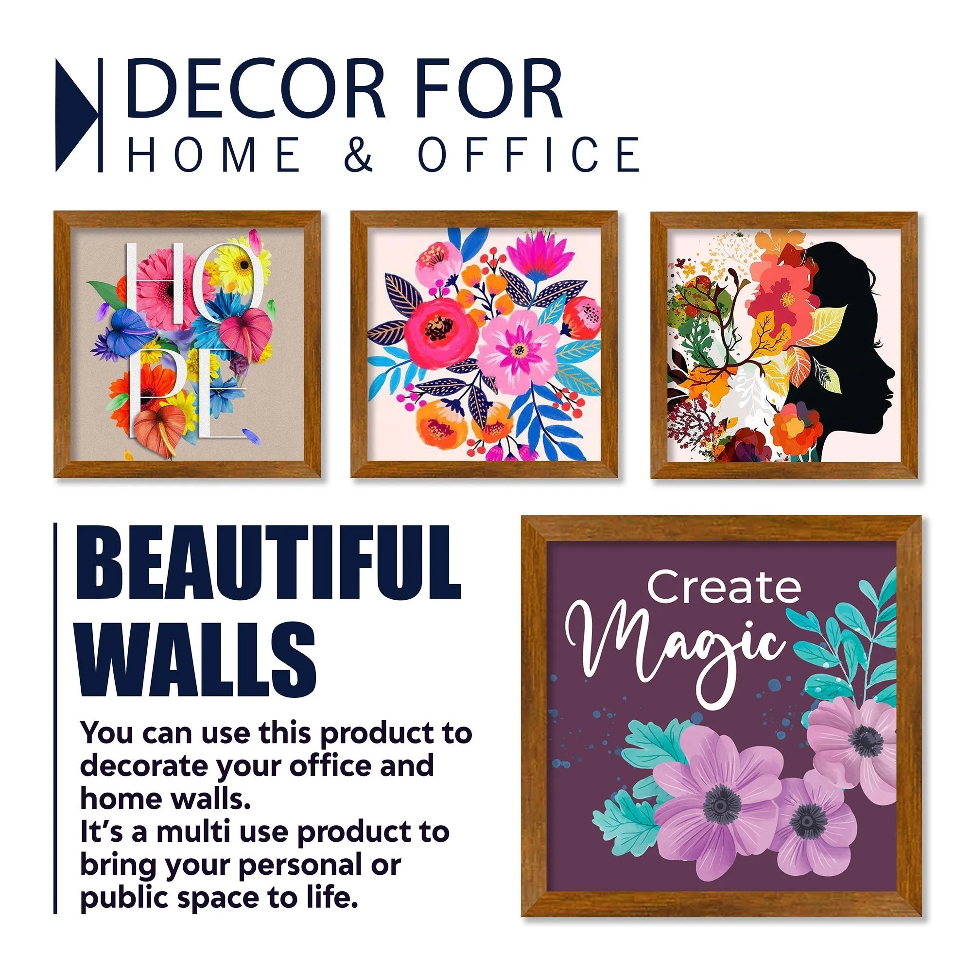 Beautiful Colorful Decorative Flower Art Wall Frame Set of Four