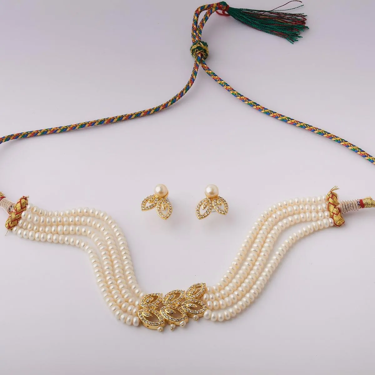 Beautiful Leaf Real Pearl Necklace Set