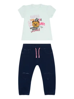 Bebe Blue T-Shirt And Denim Pants 2-Piece Set (0-12m)