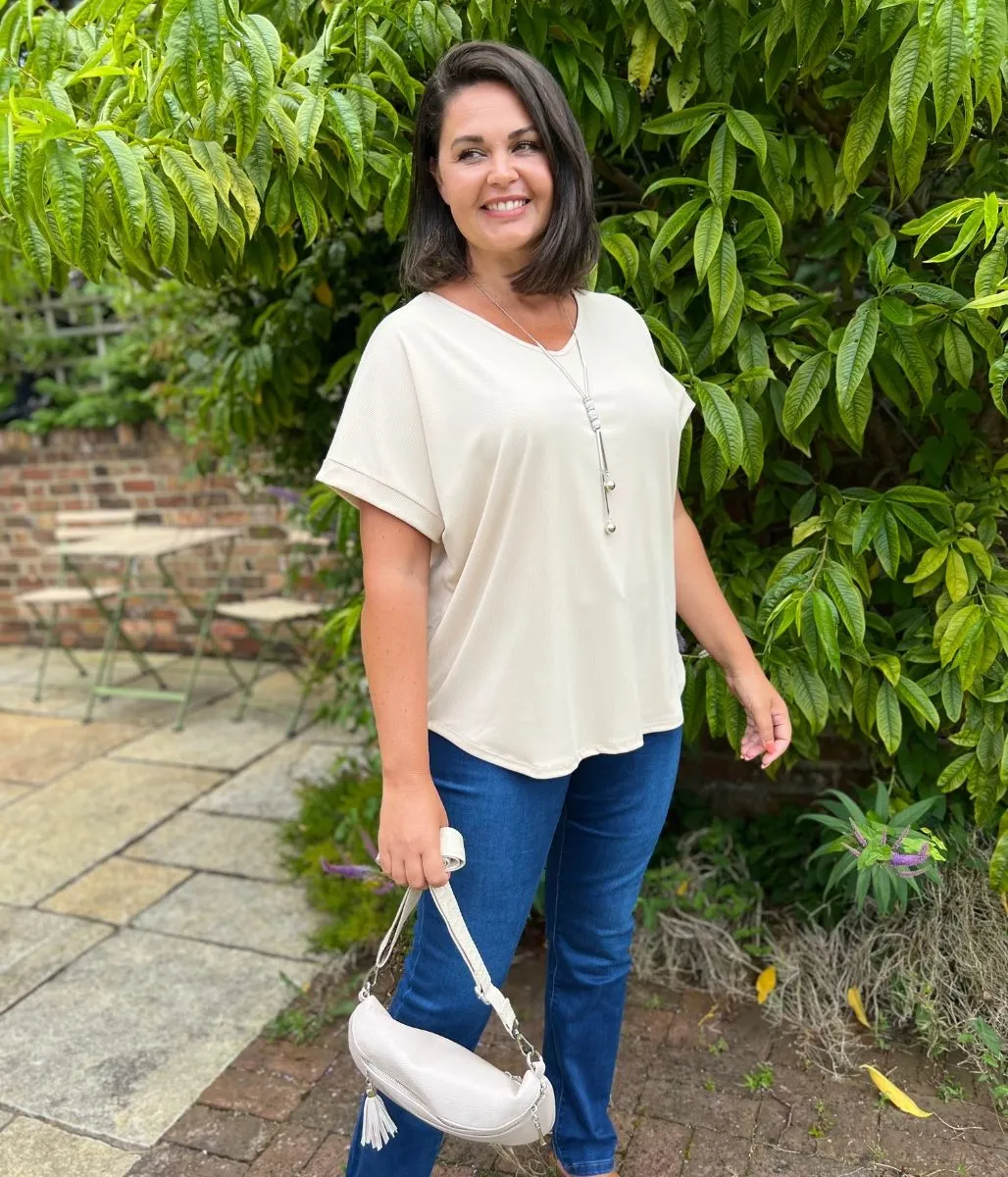 Beige Ribbed Necklace Top