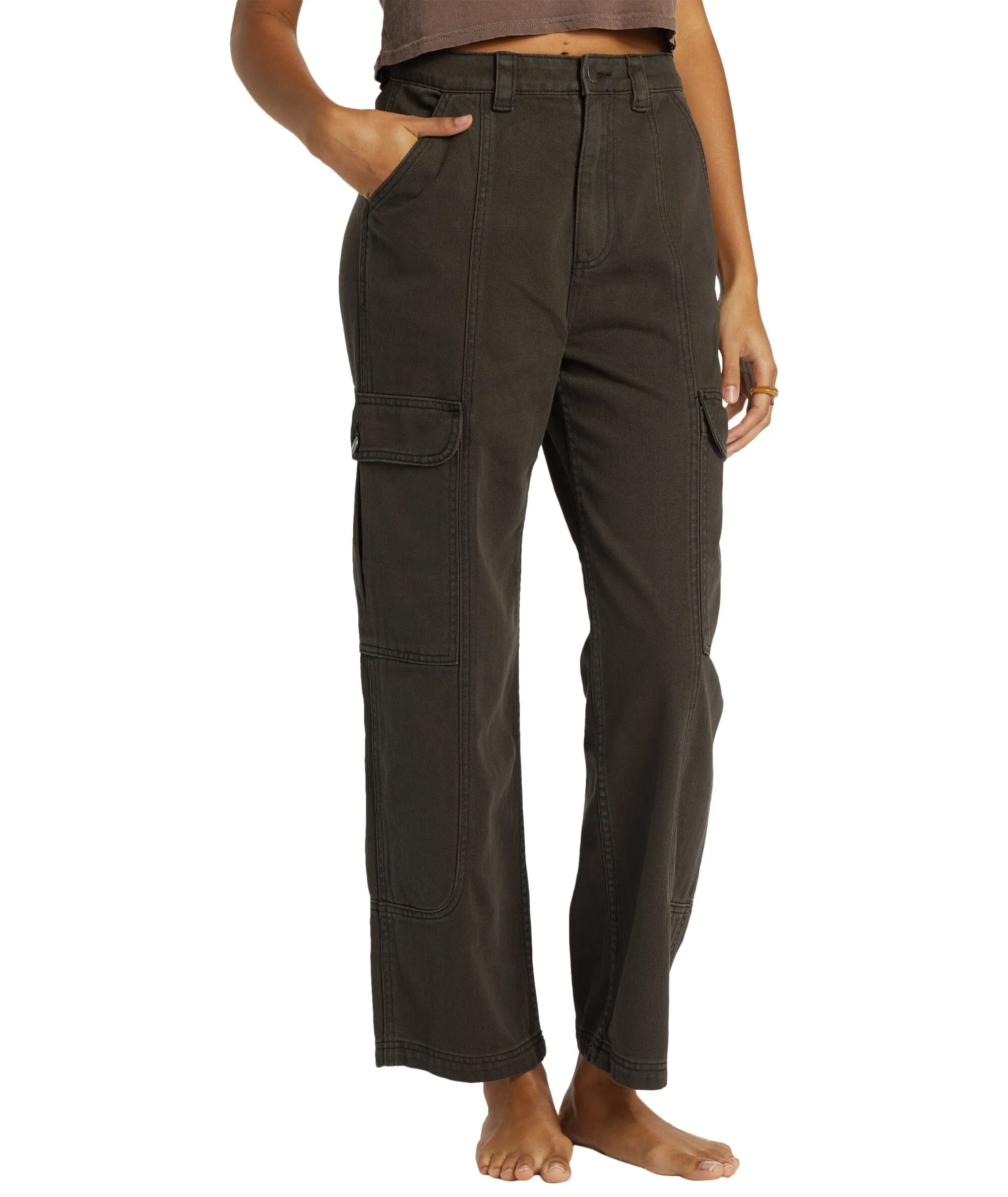 BILLABONG Women's Wall To Wall Denim Cargo Pants Black Sands