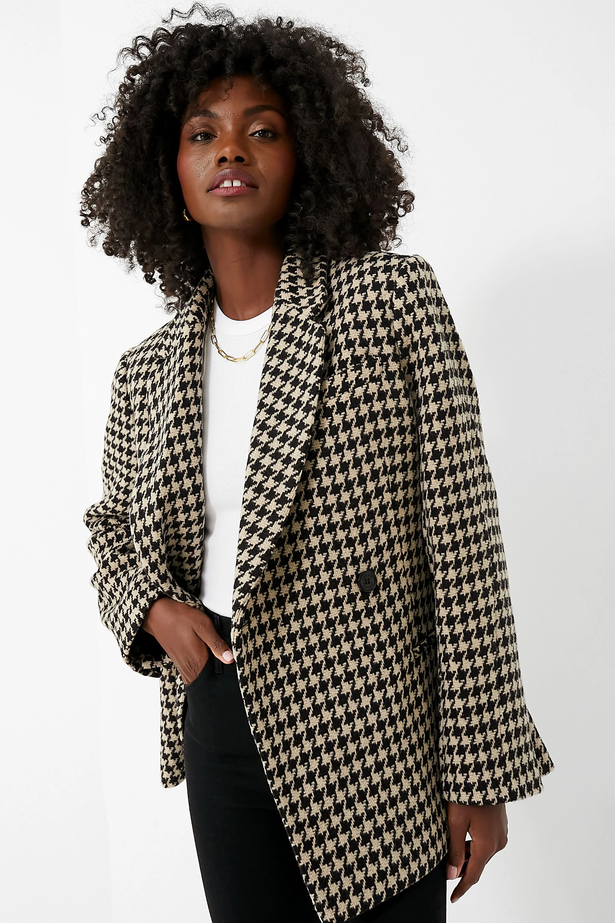 Black and Nude Houndstooth Kaia Blazer