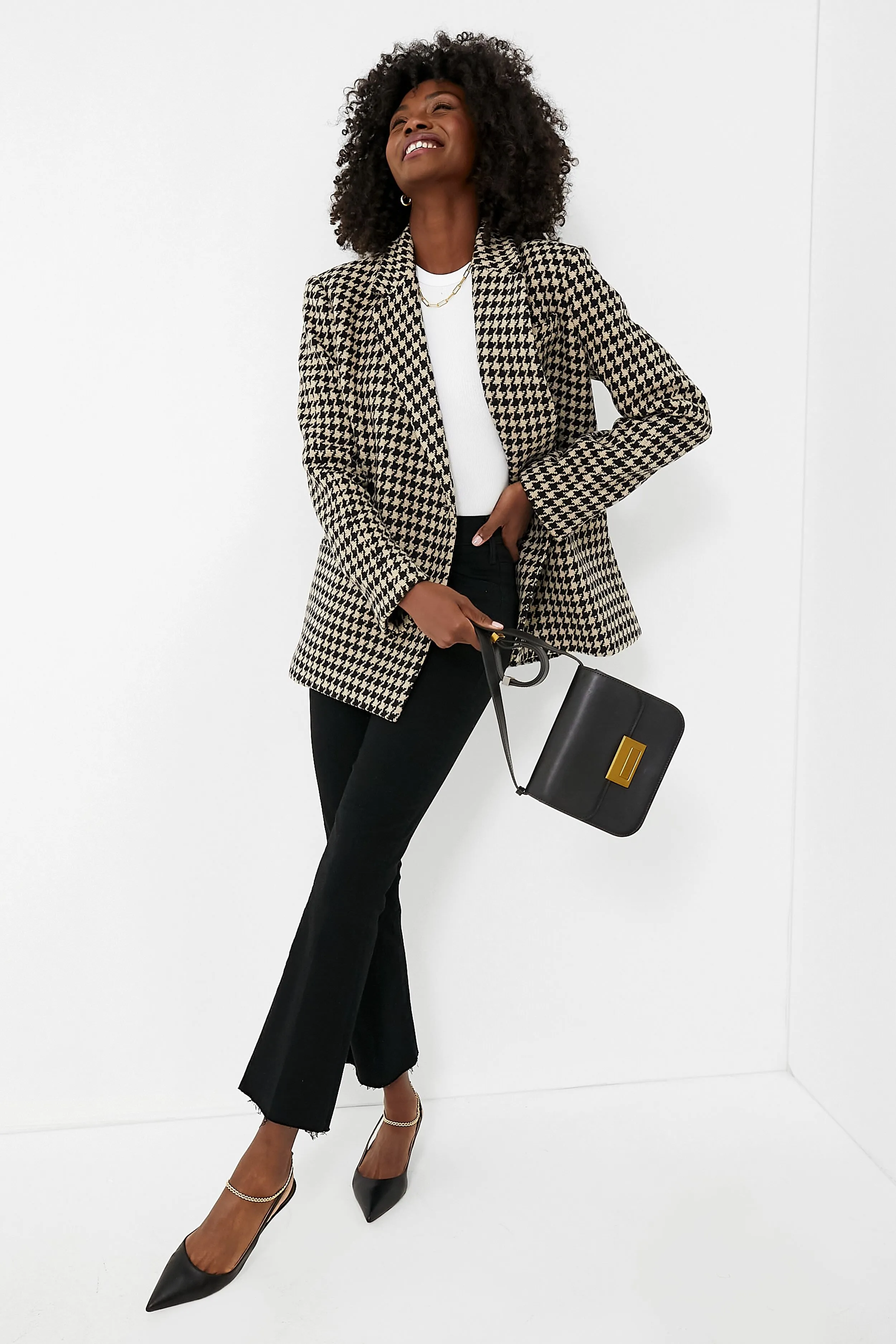 Black and Nude Houndstooth Kaia Blazer