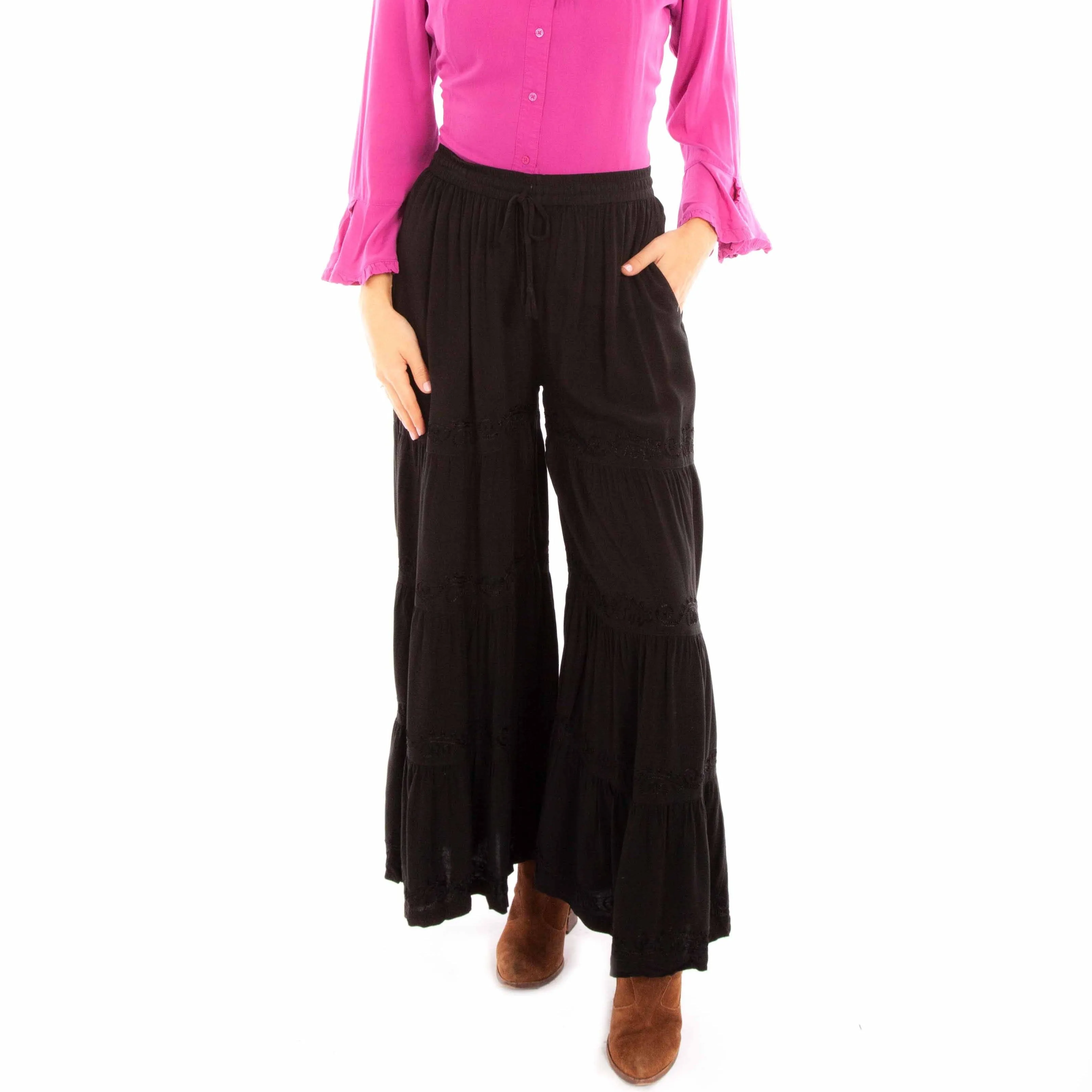 Black Palazzo Embroidered Pants by Scully for Bourbon Cowgirl