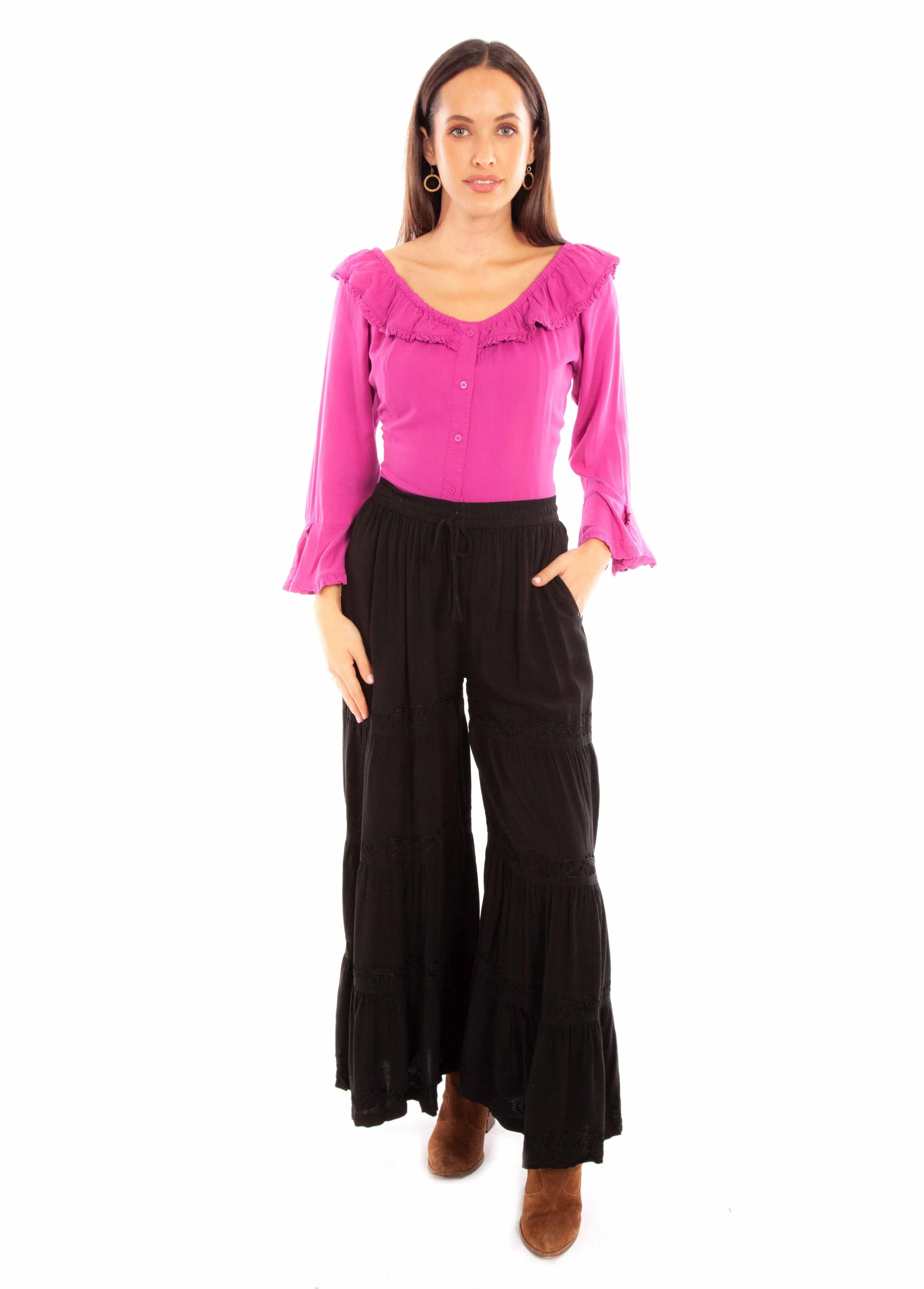 Black Palazzo Embroidered Pants by Scully for Bourbon Cowgirl