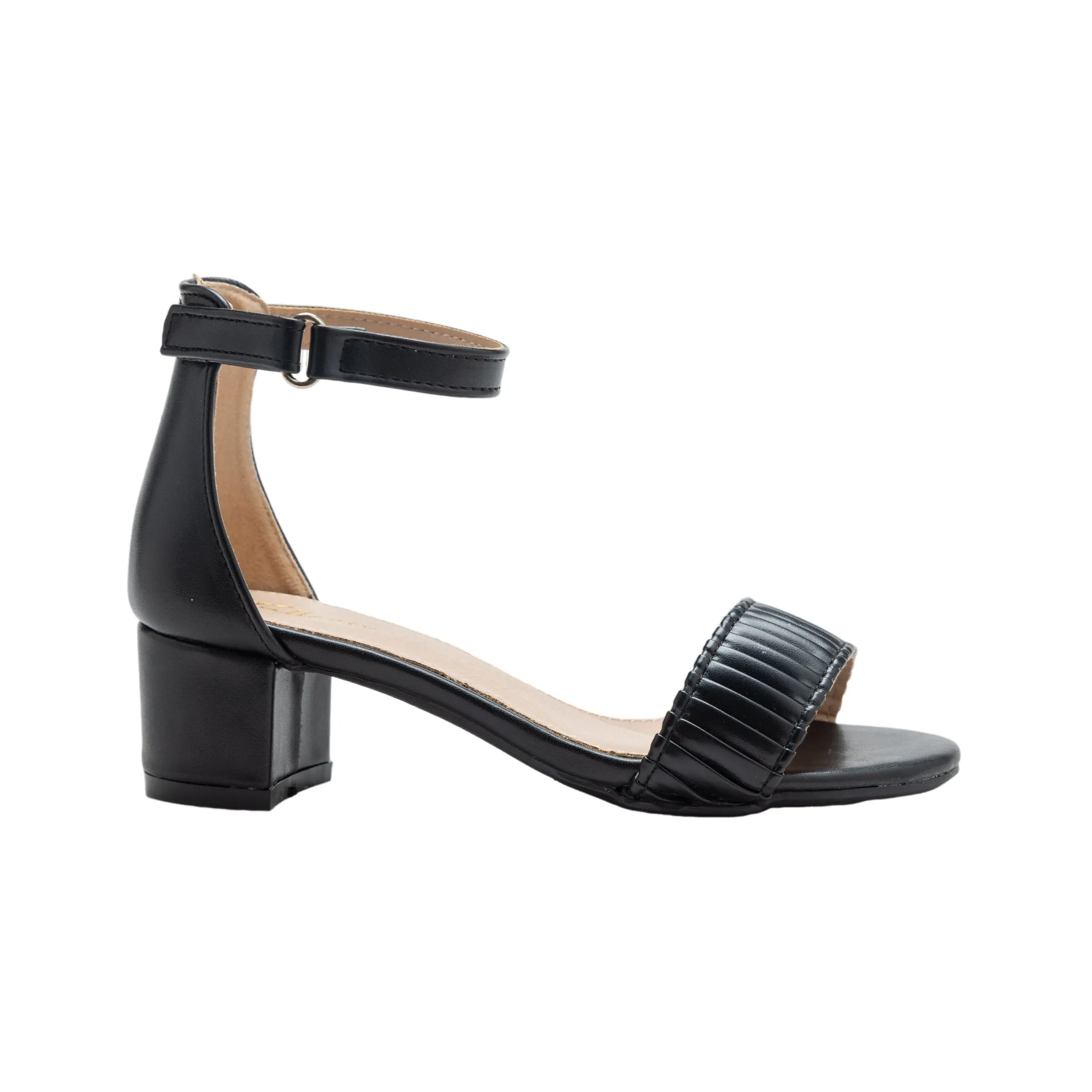 Black Pleated Lined Band Block Heels