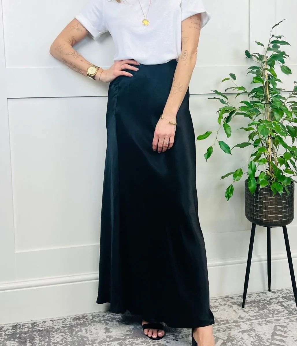 Black Satin Maxi Slip Skirt