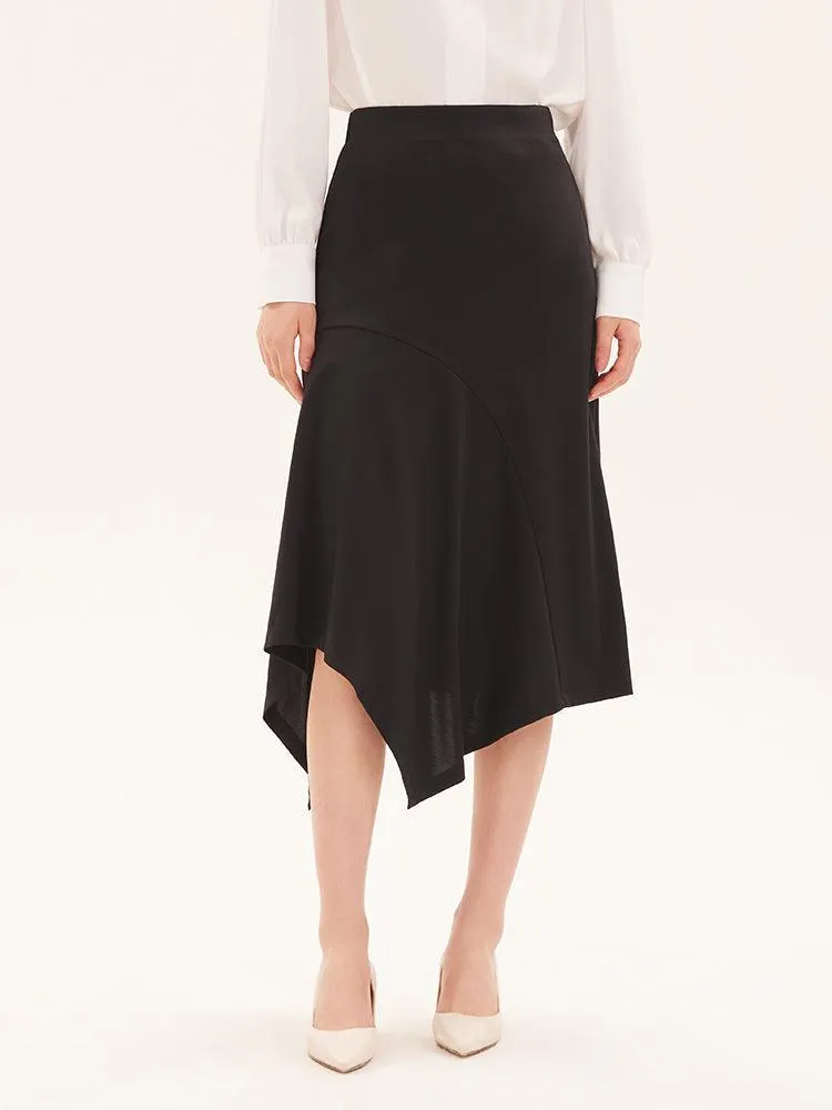 Black Tencel Asymmetrical Skirt