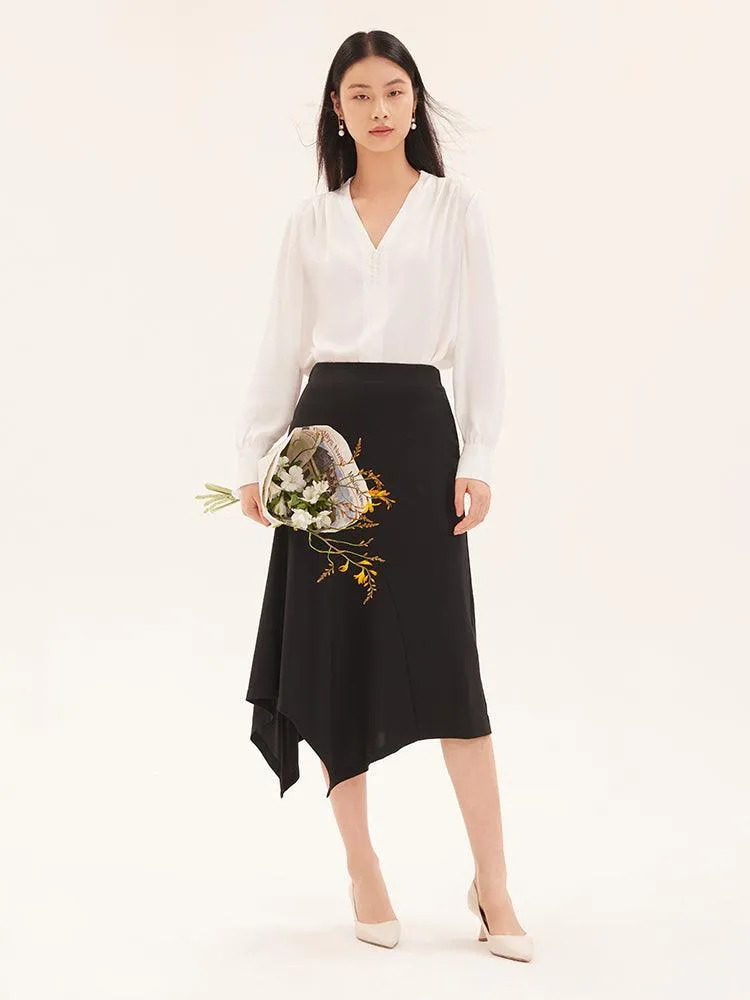 Black Tencel Asymmetrical Skirt