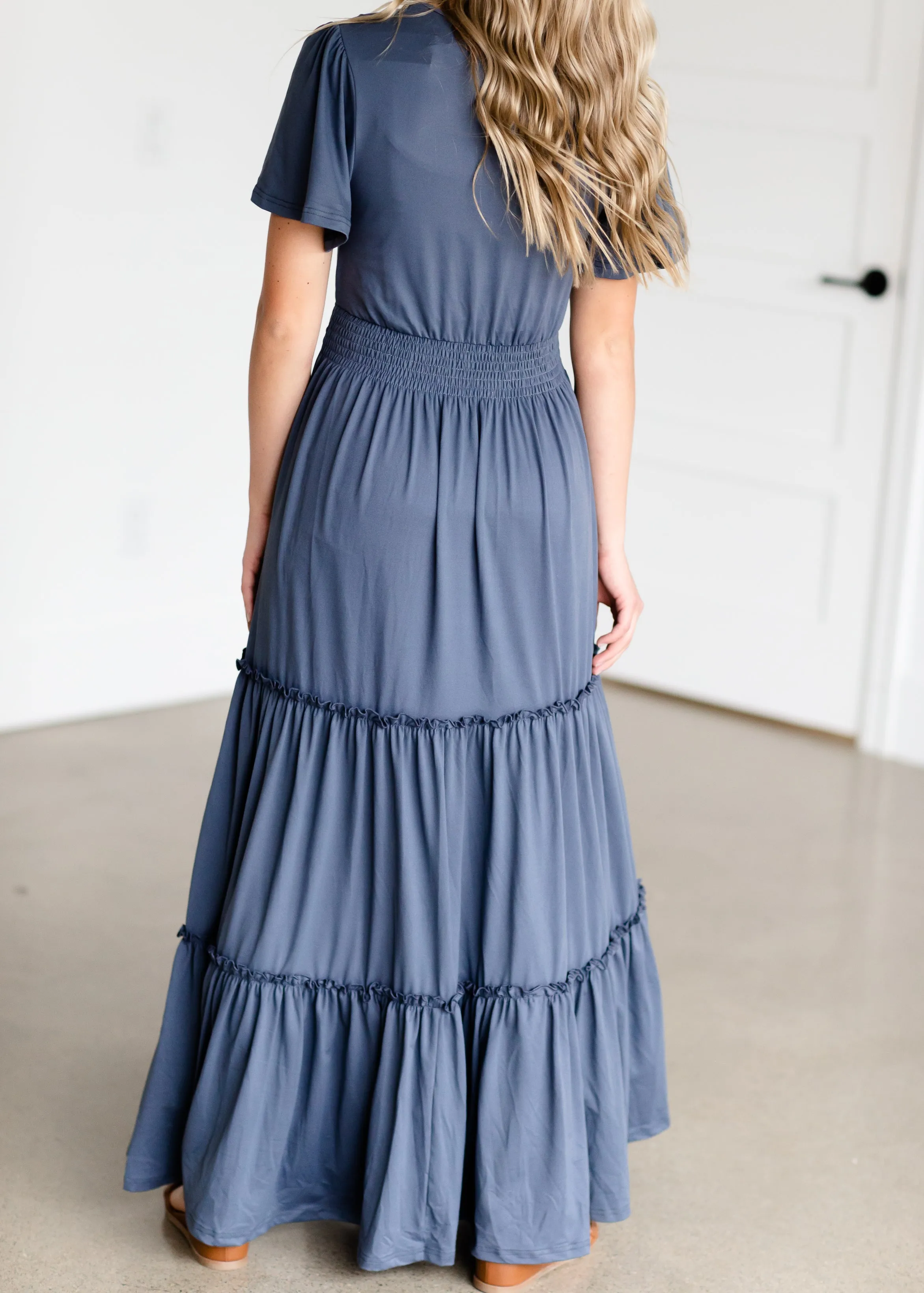 Blue Tiered Cinched Waist Maxi Dress - FINAL SALE