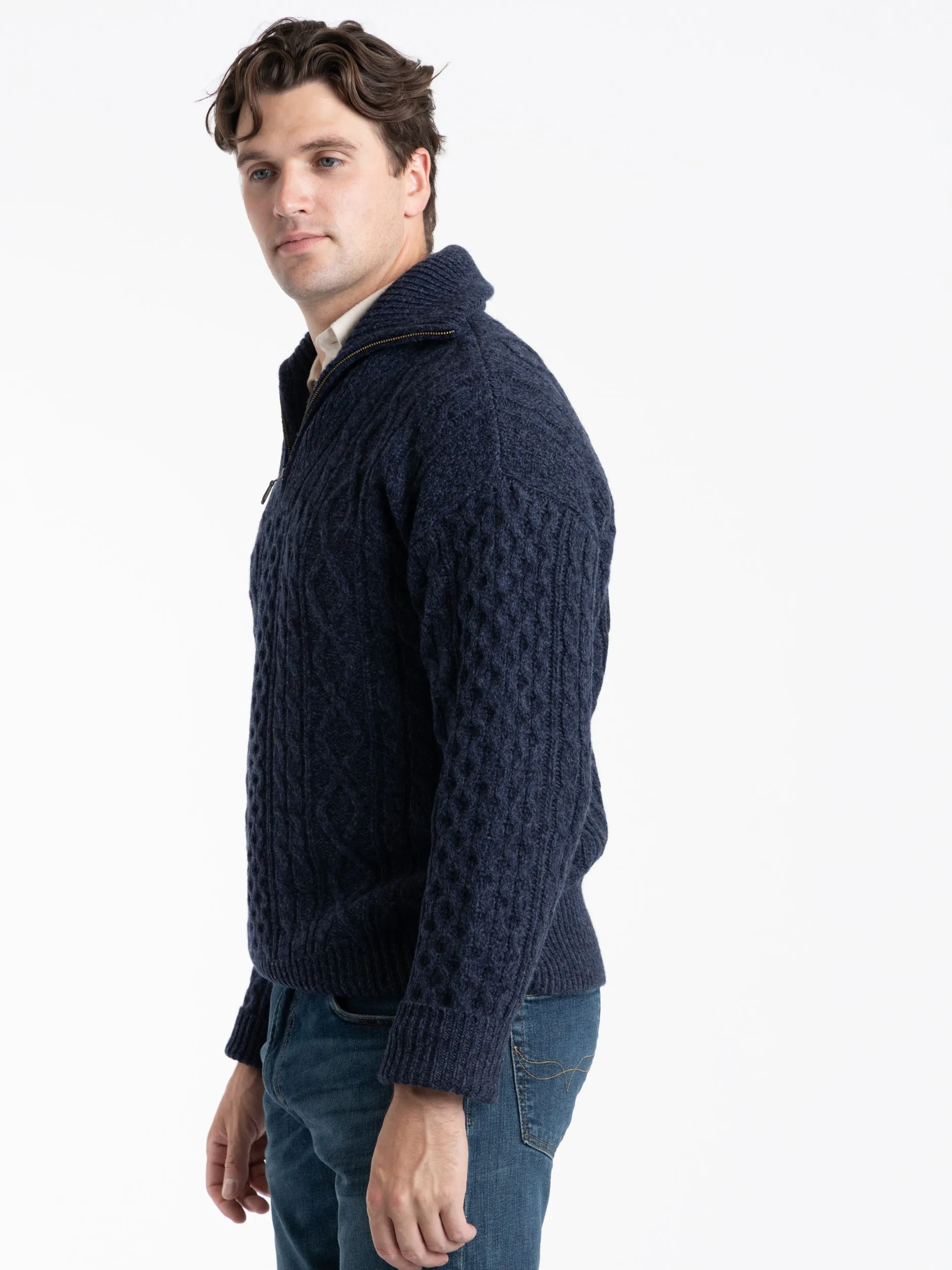 Blue Wool Quarter Zip Knit