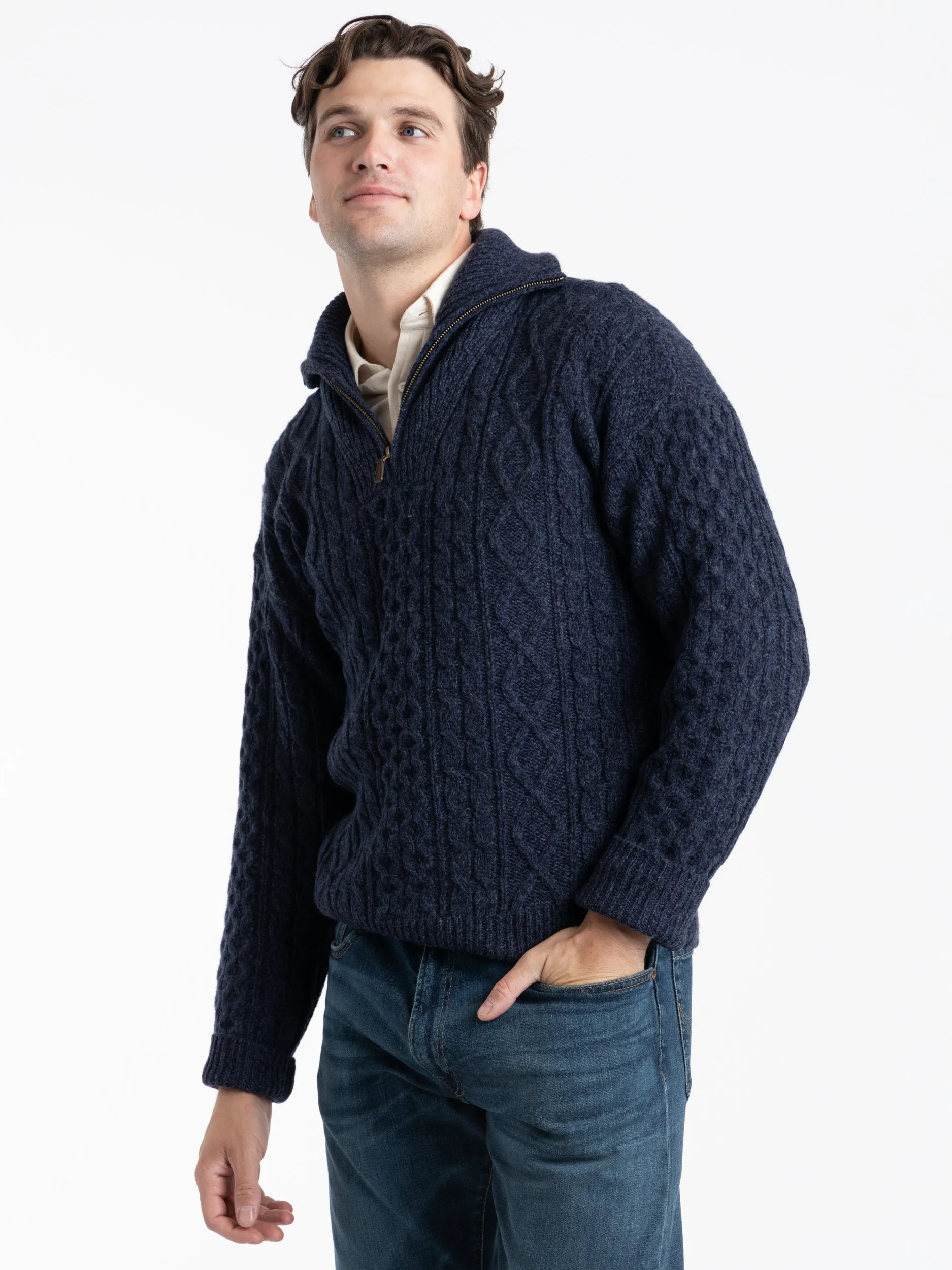 Blue Wool Quarter Zip Knit