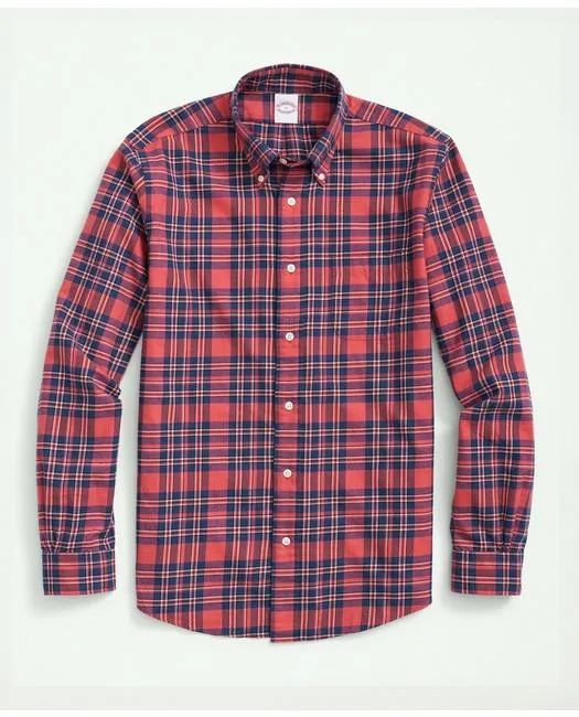 Brooks Brothers Men's Archival Brushed Twill Plaid Shirt Red