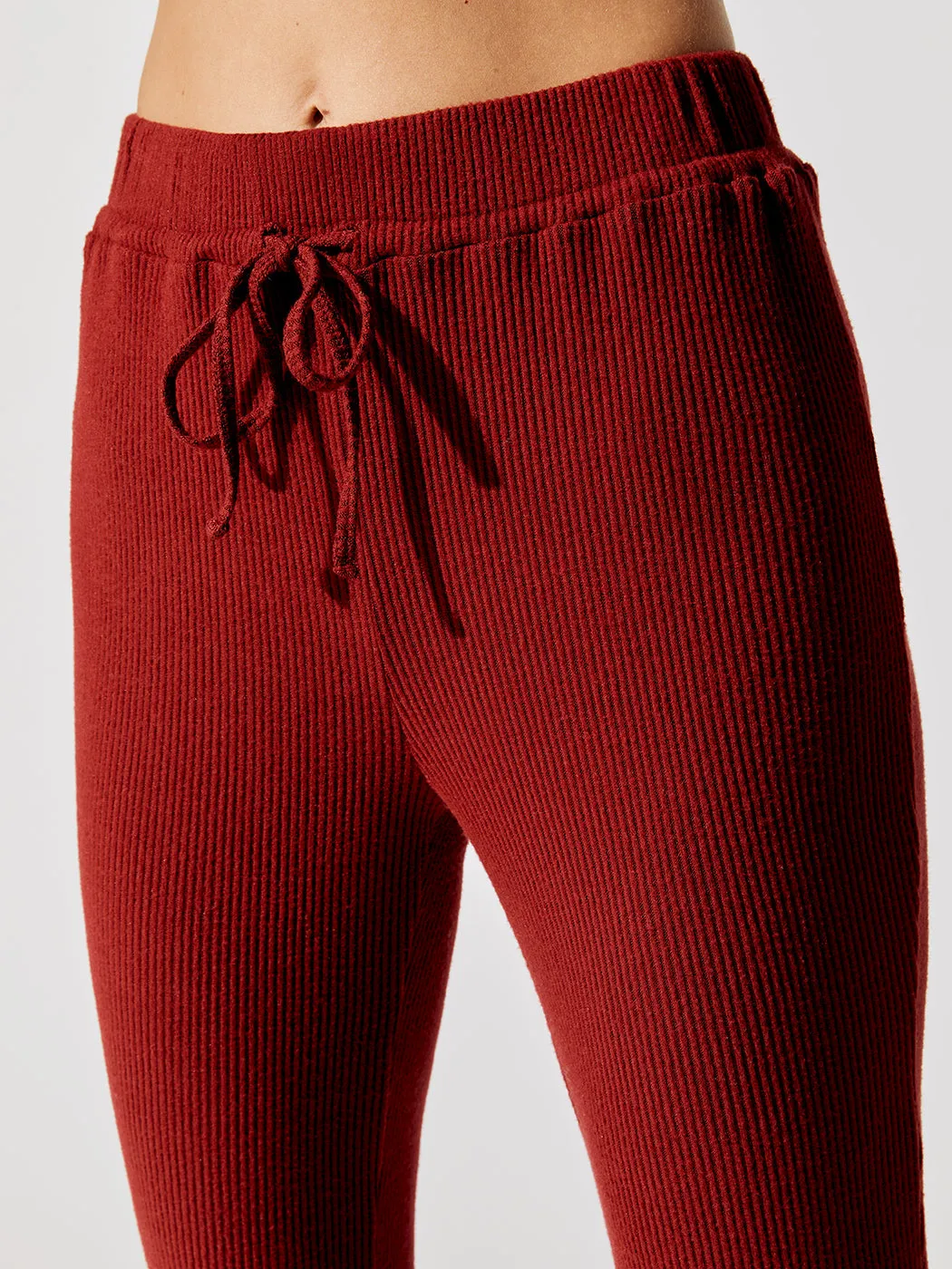 Brushed Ribbed Slim Jogger - Rum Wine