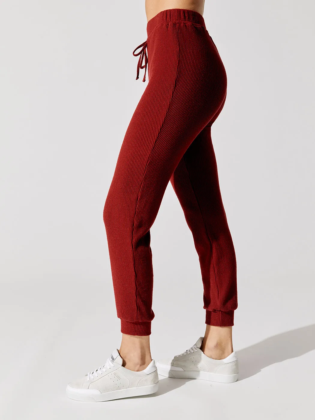 Brushed Ribbed Slim Jogger - Rum Wine