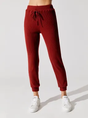 Brushed Ribbed Slim Jogger - Rum Wine